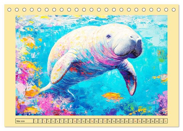 Produktbild: Manatee Paintings. Rundschwanzseek&uuml;he im &Ouml;lgem&auml;lde-Stil (Tischkalender 2026 DIN A5 quer), CALVENDO Monatskalender