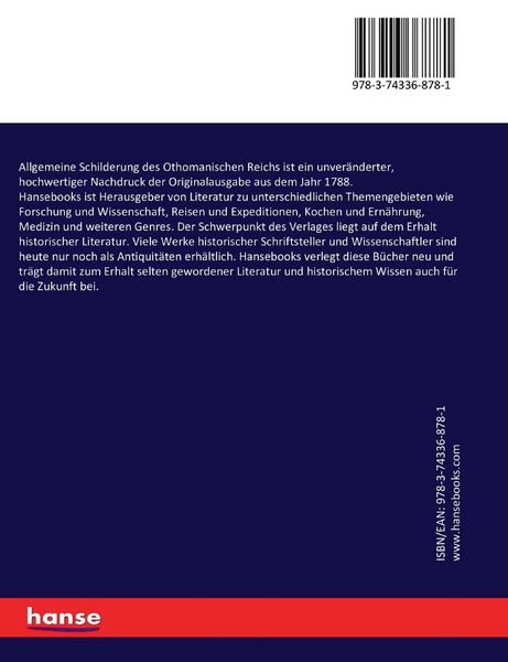 Produktbild: Allgemeine Schilderung des Othomanischen Reichs