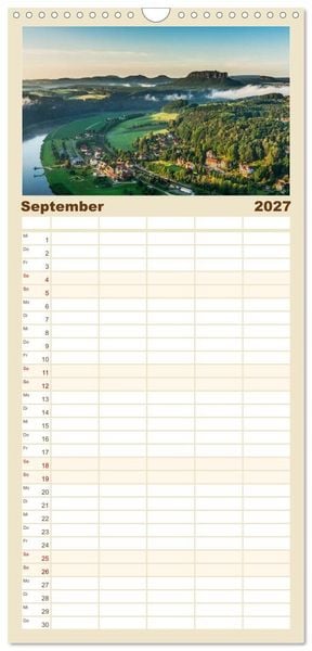 Produktbild: Familienplaner 2027 - S&auml;chsische Schweiz / Geburtstagsplaner mit 5 Spalten (Wandkalender, 21 x 45 cm) CALVENDO