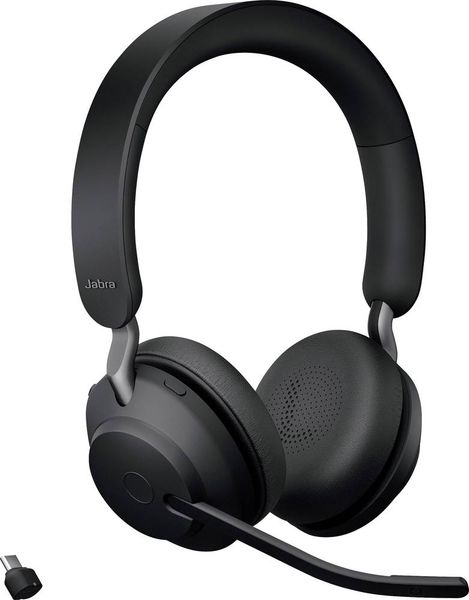 Jabra Evolve2 65 UC Telefon On Ear Headset Bluetooth® Stereo Schwarz Lautstärkeregelung, Batterieladeanzeige, Mikrofon-S