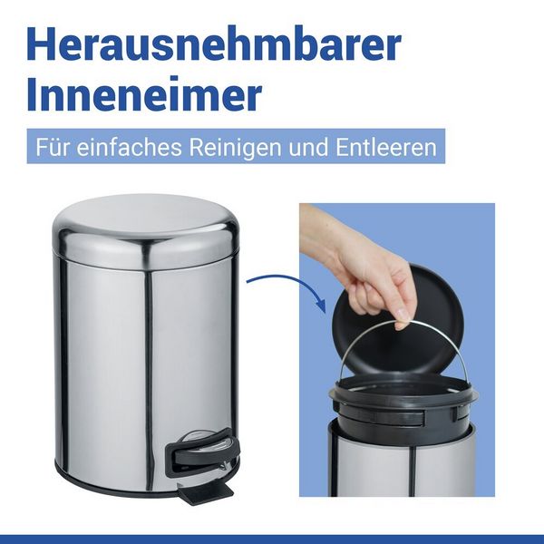 Produktbild: Kosmetik Treteimer Mod. Leman Edelstahl Gl&auml;nzend 5L, mit herausnehmbarem Einsatz