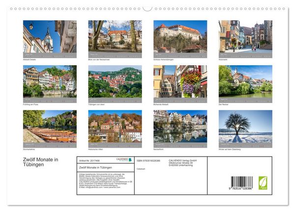 Produktbild: Zw&ouml;lf Monate in T&uuml;bingen (hochwertiger Premium Wandkalender 2026 DIN A2 quer), Kunstdruck in Hochglanz