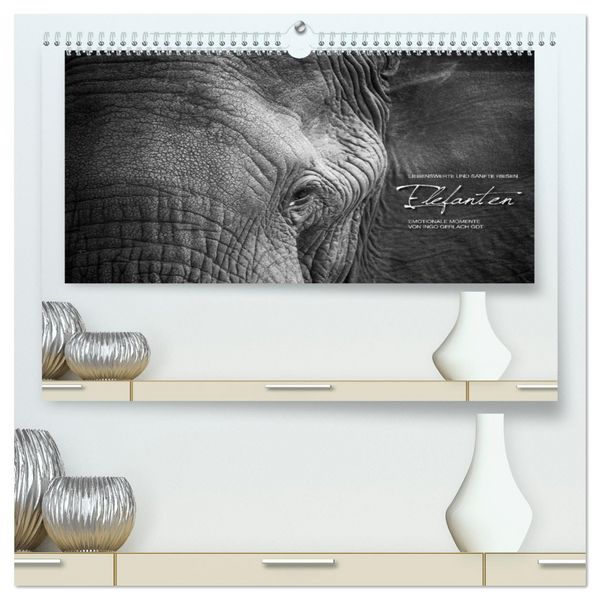 Produktbild: Emotionale Momente: Elefanten in black & white (hochwertiger Premium Wandkalender 2026 DIN A2 quer), Kunstdruck in Hochglanz
