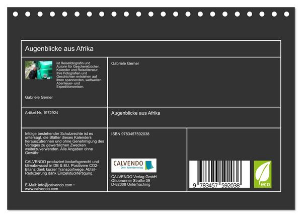 Produktbild: Augenblicke aus Afrika (Tischkalender 2026 DIN A5 quer), CALVENDO Monatskalender