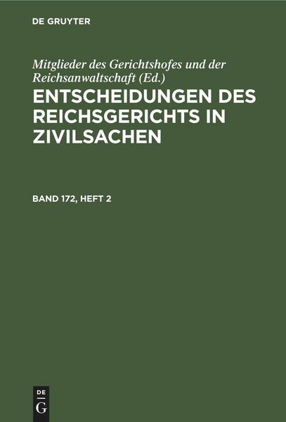 Produktbild: Entscheidungen des Reichsgerichts in Zivilsachen. Band 172, Heft 2