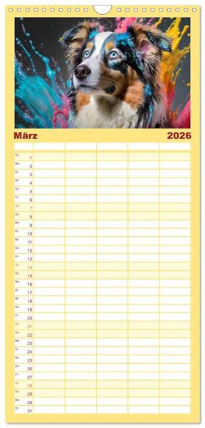 Produktbild: Familienplaner 2026 - Splash - Hunde im Farbrausch mit 5 Spalten (Wandkalender, 21 x 45 cm) CALVENDO