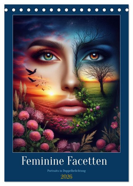 Produktbild: Feminine Facetten - Portraits in Doppelbelichtung (Tischkalender 2026 DIN A5 hoch), CALVENDO Monatskalender
