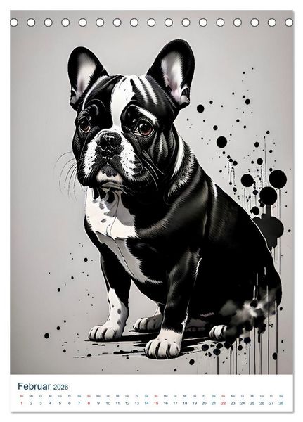 Produktbild: Franz&ouml;sische Bulldoggen. Kunstvoll gestaltete Portraits (Tischkalender 2026 DIN A5 hoch), CALVENDO Monatskalender
