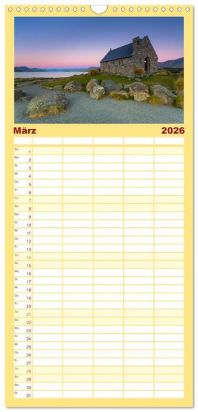 Produktbild: Familienplaner 2026 - Neuseeland - ein Naturparadies mit 5 Spalten (Wandkalender, 21 x 45 cm) CALVENDO