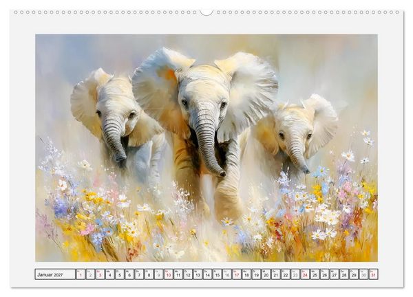 Produktbild: Elefanten. Graue Riesenbabys im Grasland (Wandkalender 2027 DIN A2 quer), CALVENDO Monatskalender