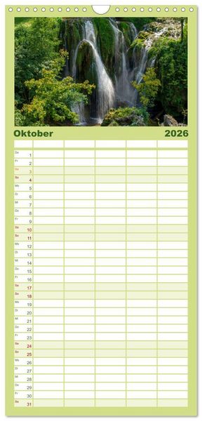 Produktbild: Familienplaner 2026 - Naturwunder Plitvicer Seen mit 5 Spalten (Wandkalender, 21 x 45 cm) CALVENDO