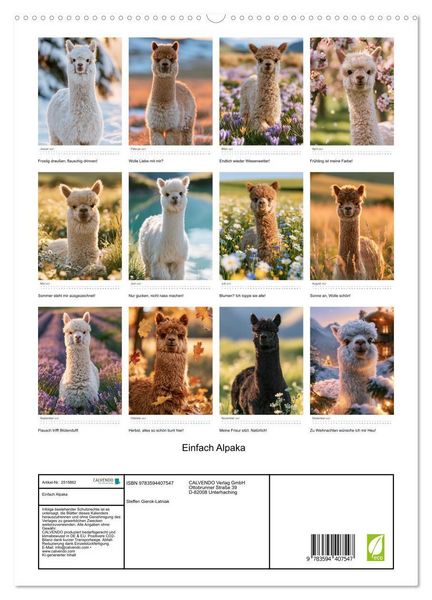 Produktbild: Einfach Alpaka (hochwertiger Premium Wandkalender 2027 DIN A2 hoch), Kunstdruck in Hochglanz