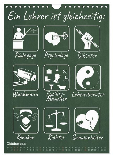 Produktbild: Coole Lehrerspr&uuml;che (Wandkalender 2026 DIN A4 hoch), CALVENDO Monatskalender
