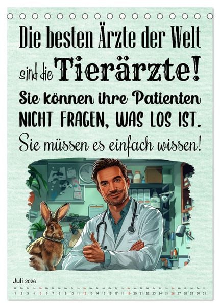 Produktbild: Tierarztspr&uuml;che (Tischkalender 2026 DIN A5 hoch), CALVENDO Monatskalender