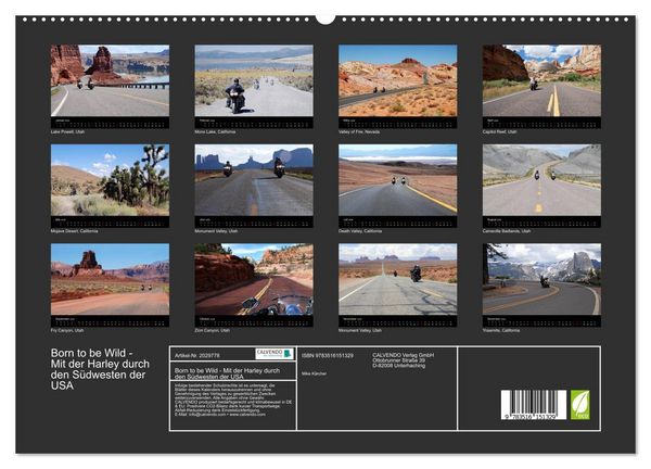 Produktbild: Born to be Wild - Mit der Harley durch den S&uuml;dwesten der USA (hochwertiger Premium Wandkalender 2026 DIN A2 quer), Kunstdruck in Hochglanz
