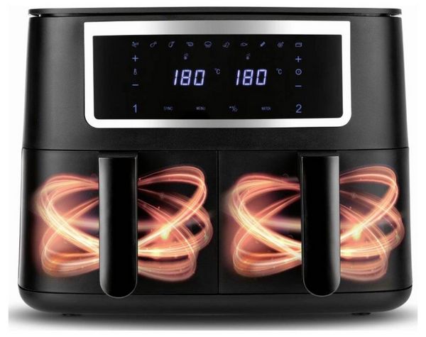 Produktbild: GourmetMaxx GOURMETmaxx Hei&szlig;luft-Fritteuse Doppelkorb 2x 4l schwarz matt/Edelstahl Hei&szlig;luft-Fritteuse 8 l 2600 W Schwarz