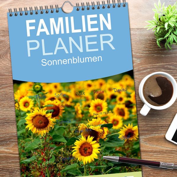Produktbild: Familienplaner 2026 - Sonnenblumen mit 5 Spalten (Wandkalender, 21 x 45 cm) CALVENDO