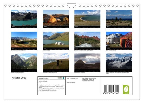 Produktbild: Kirgistan 2026 (Wandkalender 2026 DIN A4 quer), CALVENDO Monatskalender