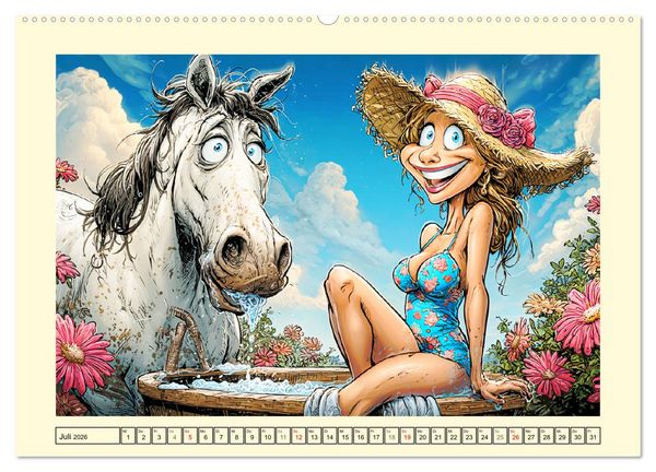 Produktbild: Wiehern garantiert. Der verr&uuml;ckte Pferde-Cartoon-Spa&szlig; (hochwertiger Premium Wandkalender 2026 DIN A2 quer), Kunstdruck in Hochglanz