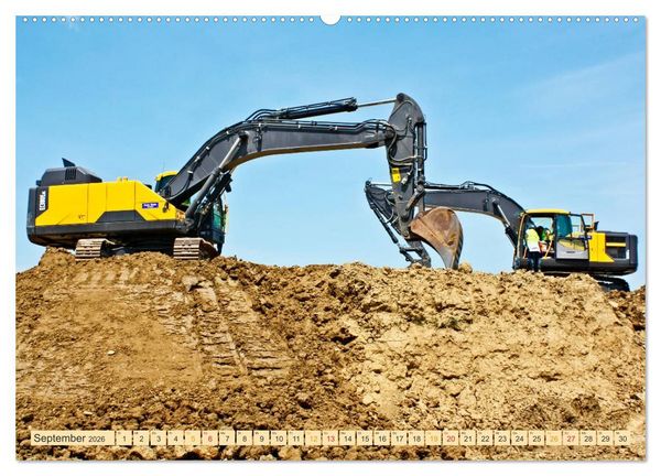 Produktbild: Bagger - kraftvolle Arbeitsmaschinen (hochwertiger Premium Wandkalender 2026 DIN A2 quer), Kunstdruck in Hochglanz