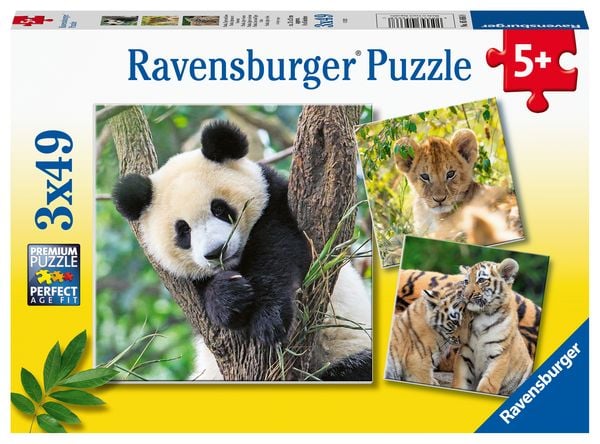 Produktbild: Kinderpuzzle 3x49 Teile - Panda, Tiger und L&ouml;we