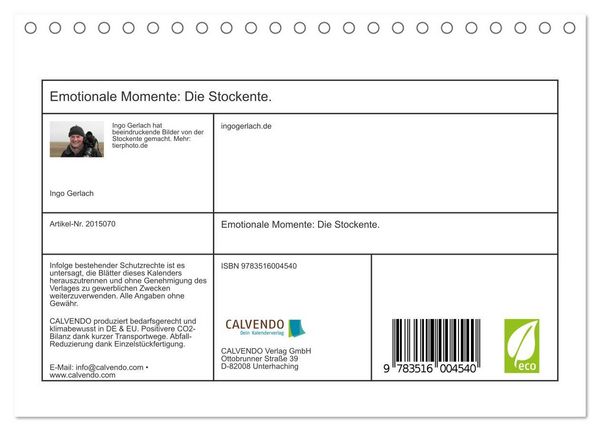 Produktbild: Emotionale Momente: Die Stockente. (Tischkalender 2026 DIN A5 quer), CALVENDO Monatskalender
