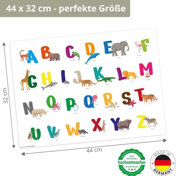 Produktbild: Tischsetmacher Tischset f&uuml;r Kinder Buntes ABC mit Tieren, aus hochwertigem Vinyl , 44 x 32 cm