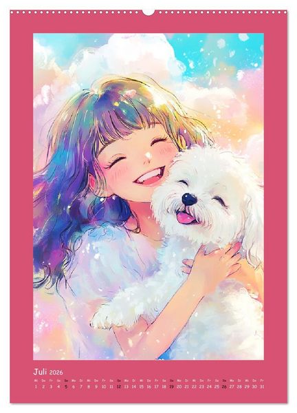 Produktbild: Zauberhafte Momente. Rosa Tr&auml;ume im Manga-Stil (Wandkalender 2026 DIN A2 hoch), CALVENDO Monatskalender