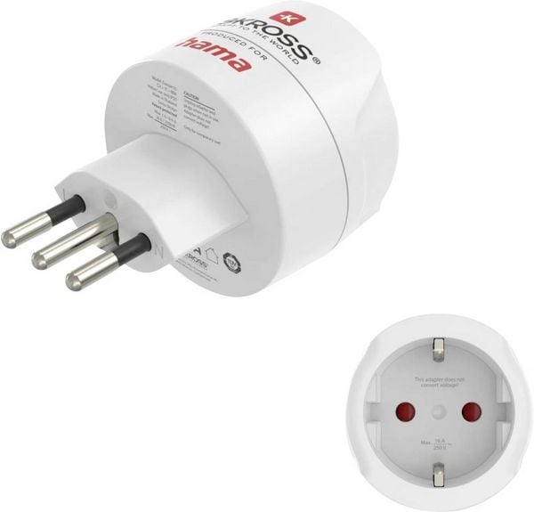 Hama 00223484 Reiseadapter Reiseadapter Typ J, L, N, 3-polig, für die Schweiz, Italien und Brasilien