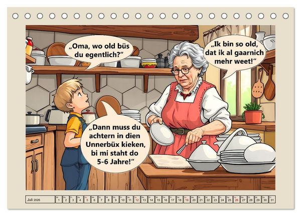 Produktbild: Plattd&uuml;tsche Cartoons (Tischkalender 2026 DIN A5 quer), CALVENDO Monatskalender