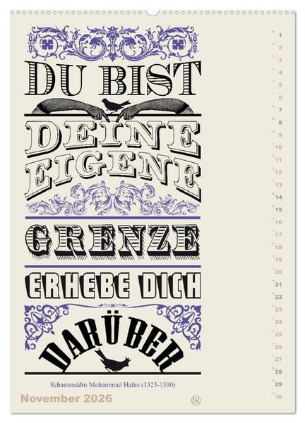 Produktbild: Die sch&ouml;nsten Lebensweisheiten Typo - Kalender (hochwertiger Premium Wandkalender 2026 DIN A2 hoch), Kunstdruck in Hochglanz