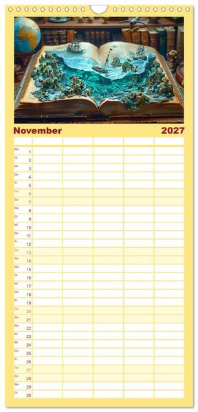 Produktbild: Familienplaner 2027 - Welten zwischen den Zeilen - B&uuml;cher, die Tr&auml;ume wecken mit 5 Spalten (Wandkalender, 21 x 45 cm) CALVENDO