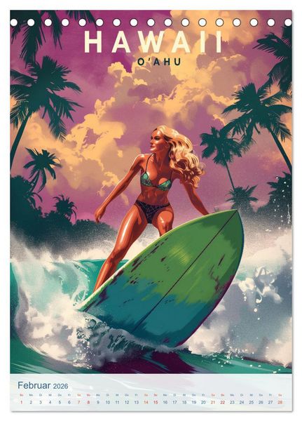 Produktbild: Hawaii - Old School Poster Style (Tischkalender 2026 DIN A5 hoch), CALVENDO Monatskalender