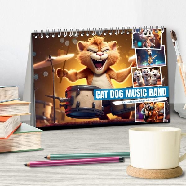 Produktbild: Cat dog music band (Desk Calendar 2026 DIN A5 landscape), CALVENDO 12 Month DeskCalendar