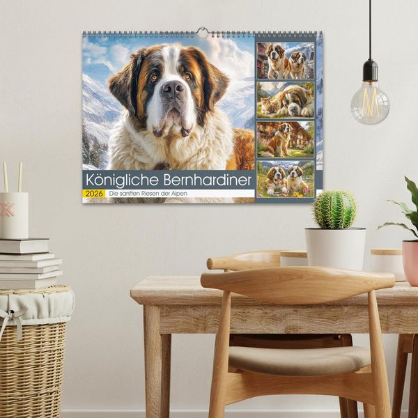 Produktbild: K&ouml;nigliche Bernhardiner. Die sanften Riesen der Alpen (Wandkalender 2026 DIN A3 quer), CALVENDO Monatskalender