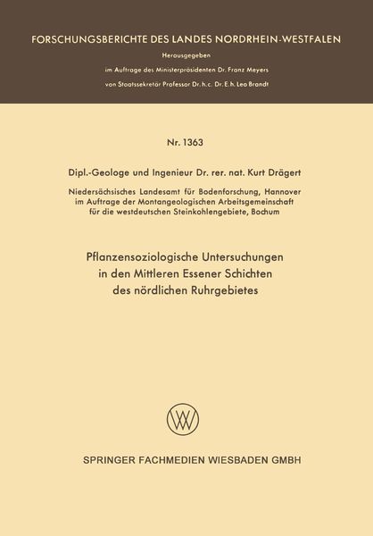 Produktbild: Pflanzensoziologische Untersuchungen in den mittleren Essener Schichten des n&ouml;rdlichen Ruhrgebietes