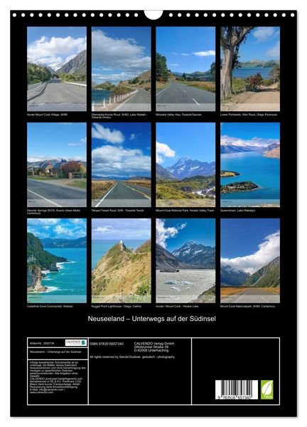 Produktbild: Neuseeland &ndash; Unterwegs auf der S&uuml;dinsel (Wandkalender 2026 DIN A3 hoch), CALVENDO Monatskalender