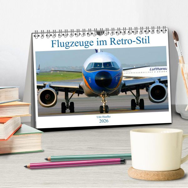 Produktbild: Flugzeuge im Retro-Stil (Tischkalender 2026 DIN A5 quer), CALVENDO Monatskalender