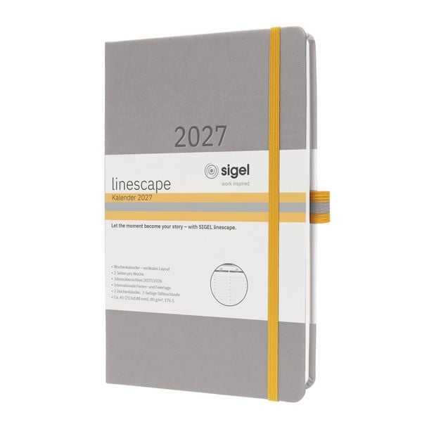 Produktbild: SIGEL L2704 Wochenkalender Linescape 2027, ca. A5, , hellgrau, gelb