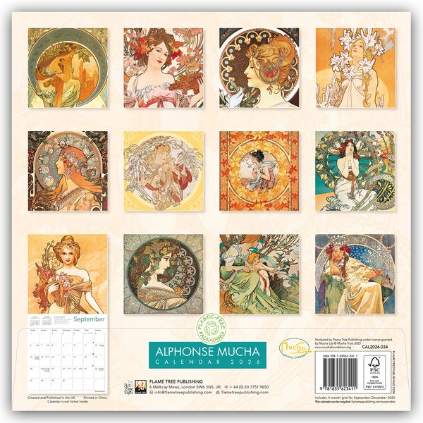 Produktbild: Alphonse Mucha &ndash; Alfons Mucha 2026 &ndash; Original Flame Tree Publishing-Kalender [Kalender]