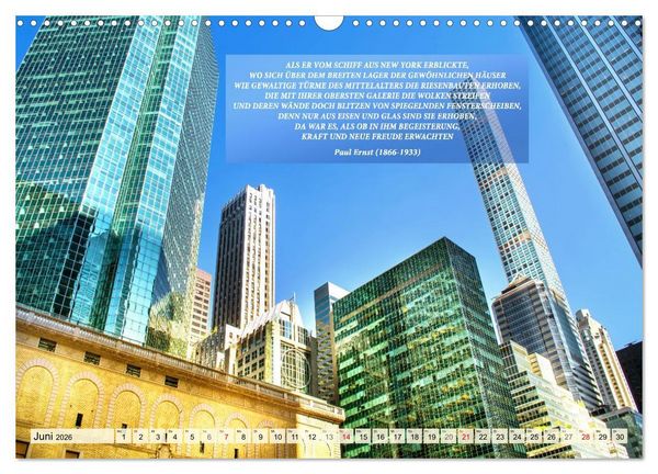 Produktbild: New York Ansichten - Literaturkalender (Wandkalender 2026 DIN A3 quer), CALVENDO Monatskalender