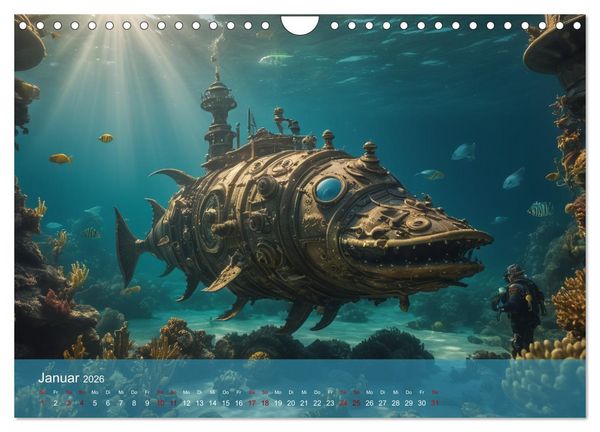 Produktbild: Steampunk - Unterwasser Roboter (Wandkalender 2026 DIN A4 quer), CALVENDO Monatskalender