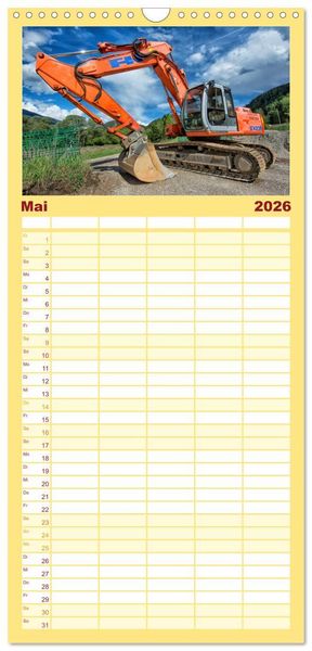 Produktbild: Familienplaner 2026 - Baumaschinen - Maschinen auf der Baustelle mit 5 Spalten (Wandkalender, 21 x 45 cm) CALVENDO