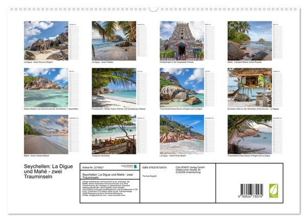 Produktbild: Seychellen: La Digue und Mah&eacute; - zwei Trauminseln (hochwertiger Premium Wandkalender 2026 DIN A2 quer), Kunstdruck in Hochglanz