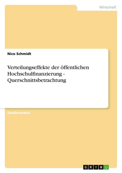 Produktbild: Verteilungseffekte der &ouml;ffentlichen Hochschulfinanzierung - Querschnittsbetrachtung
