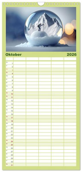 Produktbild: Familienplaner 2026 - Miniaturwelt in der Glaskugel mit 5 Spalten (Wandkalender, 21 x 45 cm) CALVENDO