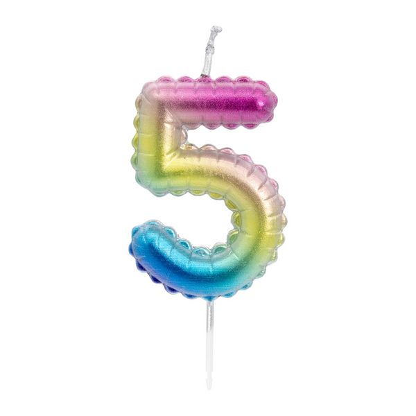 Produktbild: Idena Zahlenkerze 5 Regenbogen metallic