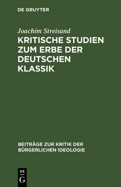 Produktbild: Kritische Studien zum Erbe der deutschen Klassik