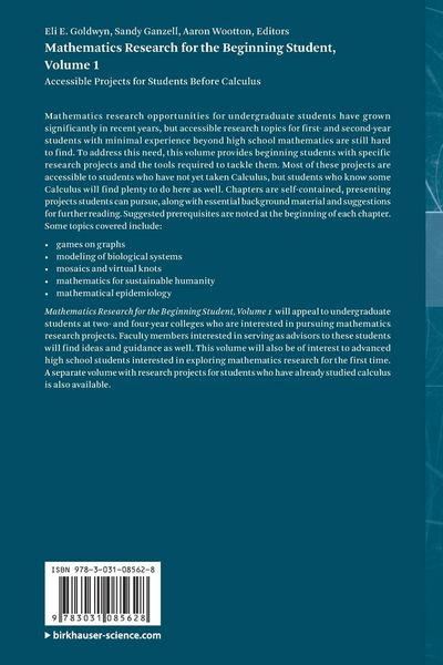 Produktbild: Mathematics Research for the Beginning Student, Volume 1
