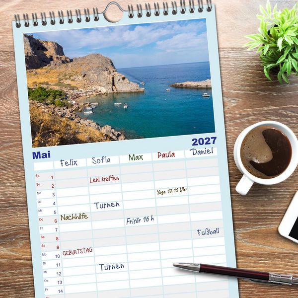 Produktbild: Familienplaner 2027 - Str&auml;nde der Insel Rhodos mit 5 Spalten (Wandkalender, 21 x 45 cm) CALVENDO